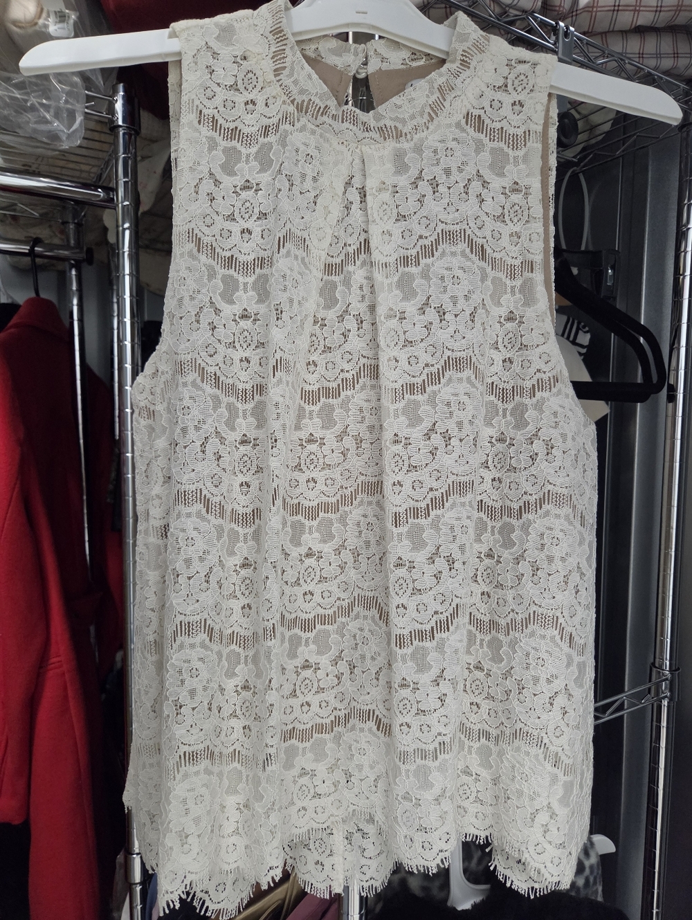 Lace Sleeveless Women's Dress Top - Cream
